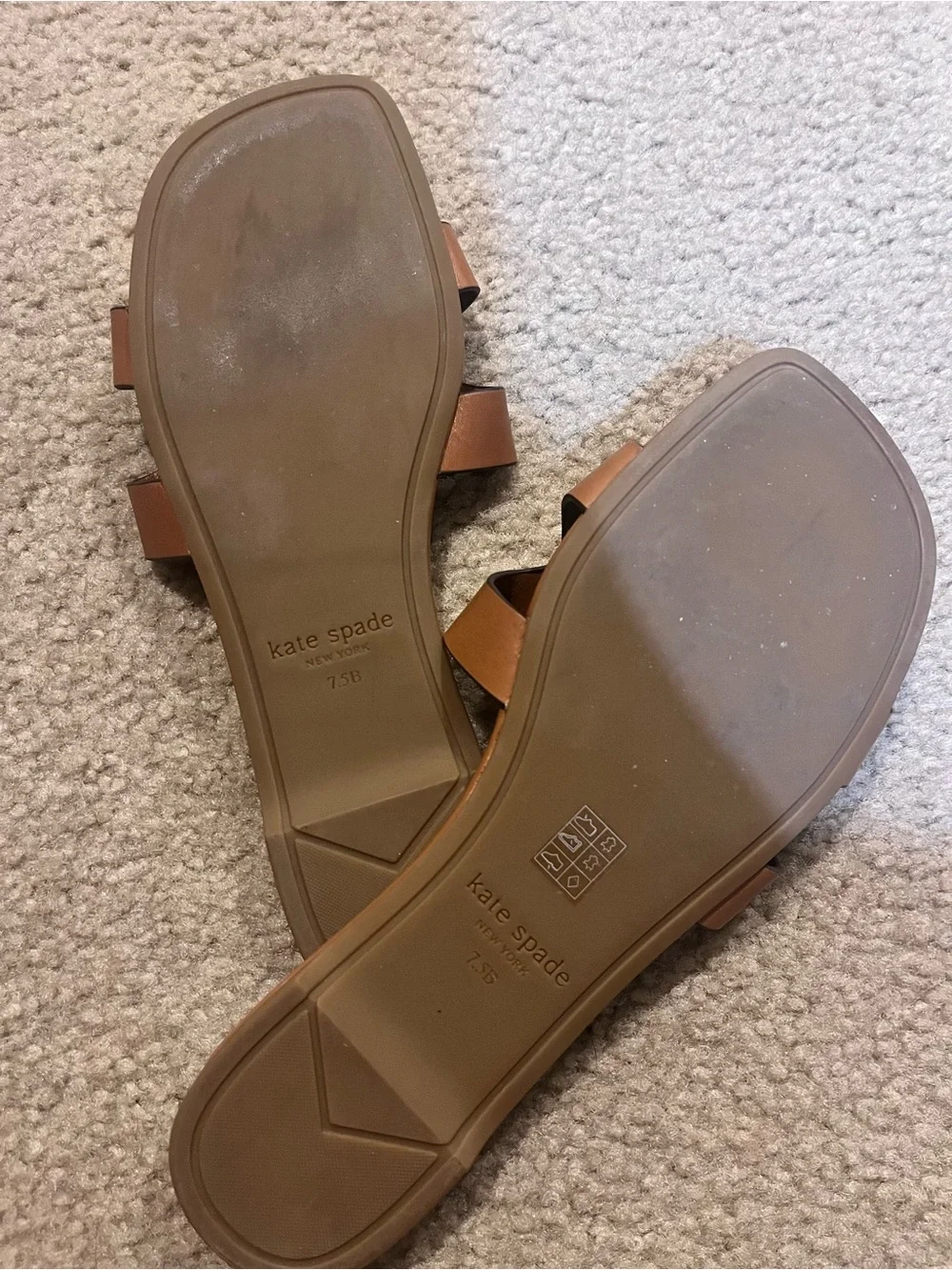 kate spade New York duo smooth Tan Leather Slide Sandals 7.5 B